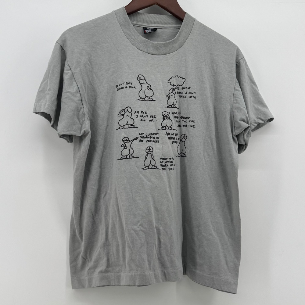 Vintage Screen Stars Best It Aint Easy Being a Dick Graphic T-Shirt Gray L 50/50